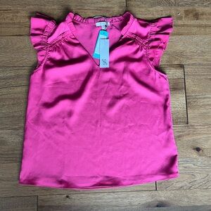 NWT‎ Nine Britton Wyatt Flutter Sleeve Blouse Fuchsia Hot Pink Stitch Fix Sz XS